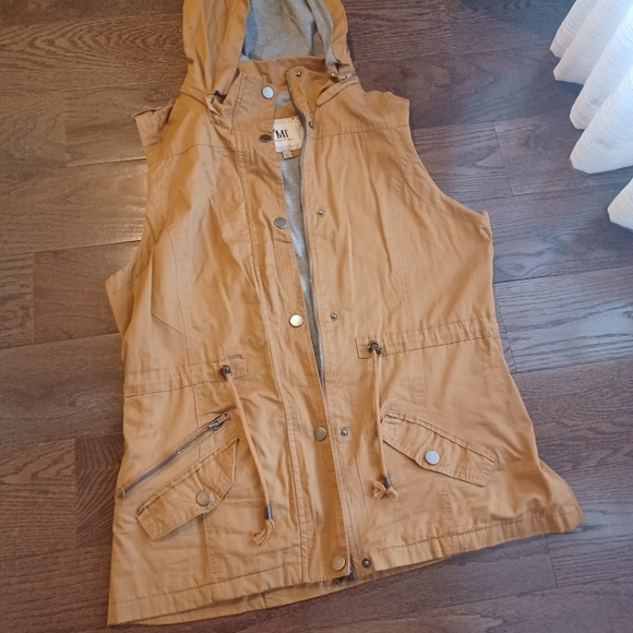 YMI Jackets & Blazers - YMI Tan Utility Vest with Hood